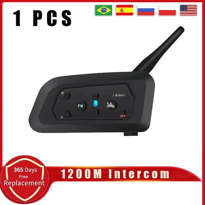 V4 PRO casque de moto Bluetooth Interphone casque 1200M 4 coureurs Interphone Duplex intégral avec R