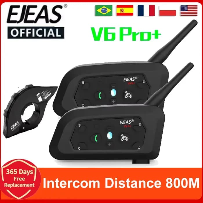 EJEAS V6 PRO +/PLUS casque de moto Bluetooth talkie-walkie 6 cavalier Distance 800 mètres étanche IP