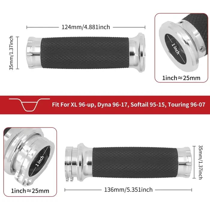 Poignées de moto 1 '', guidon chromé de 25mm, pour Harley Sportster XL Touring Road King Glide Dyna