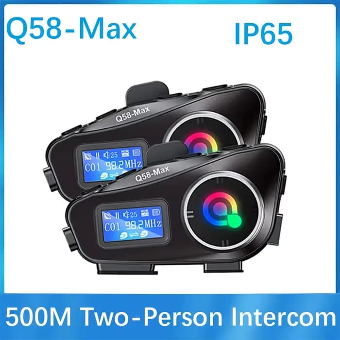 Casque de moto Q58-MAX Bluetooth Casque Interphone LED Éclairage des touristes 500M IP65 Rateddeep É