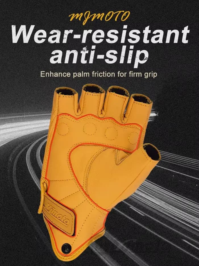 MJMOTO rétro cuir moto demi doigt gants écran tactile Motocross gants coque dure Protection moto gan