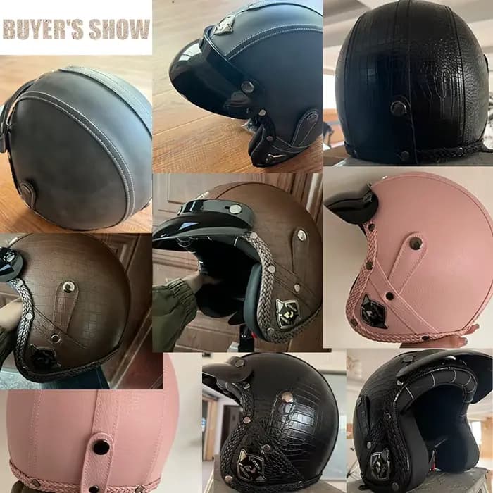 UCHOOSE casque de Moto rétro en cuir PU visage ouvert 3/4 Chopper casques de vélo classique Casco Mo