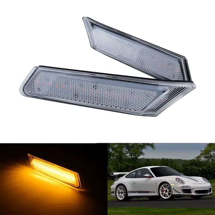 Indicateur LED ambre marqueur latéral répéteur lumière lentille transparente pour 2005-2008 Porsche