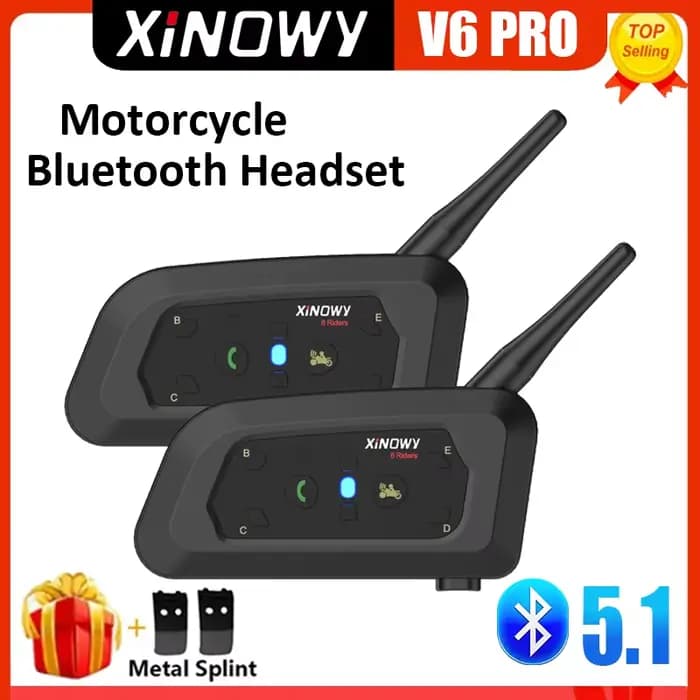 XINOWY-Oreillette Bluetooth V6 PRO pour casque de moto, appareil de communication pour 6 motocyclist