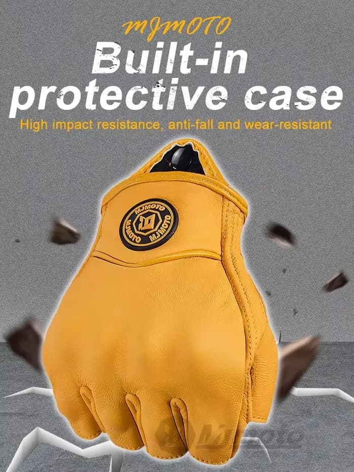 MJMOTO rétro cuir moto demi doigt gants écran tactile Motocross gants coque dure Protection moto gan