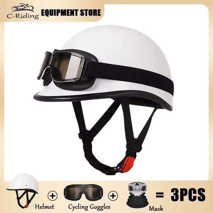 C-Riding-Casque de moto demi-casquette pour adulte, casque de sécurité pour motocross, coque vintage