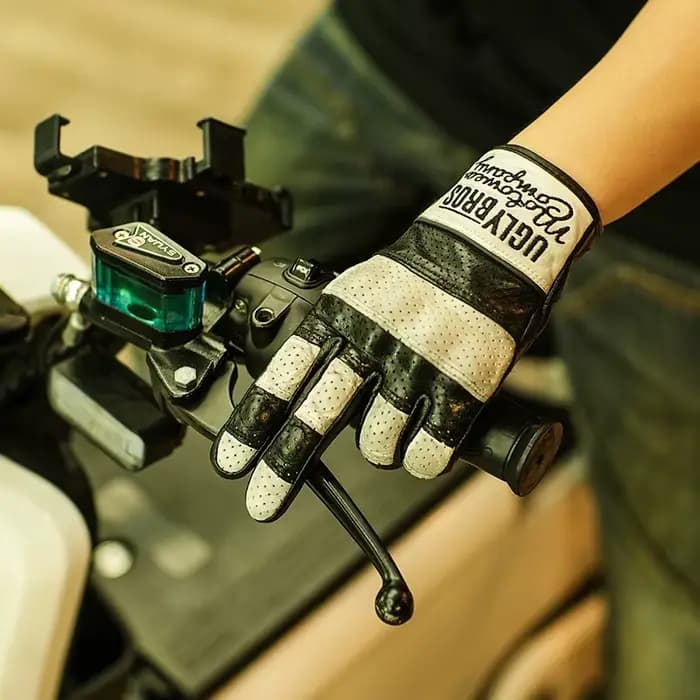 Uglybros Gants de moto unisexes en cuir de chèvre véritable, gants de moto rétro compatibles avec éc