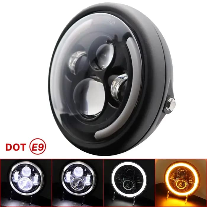 Phare rond universel de 7.5 pouces pour phare de moto LED Cafe Racer Bobber Honda 7 pouces 