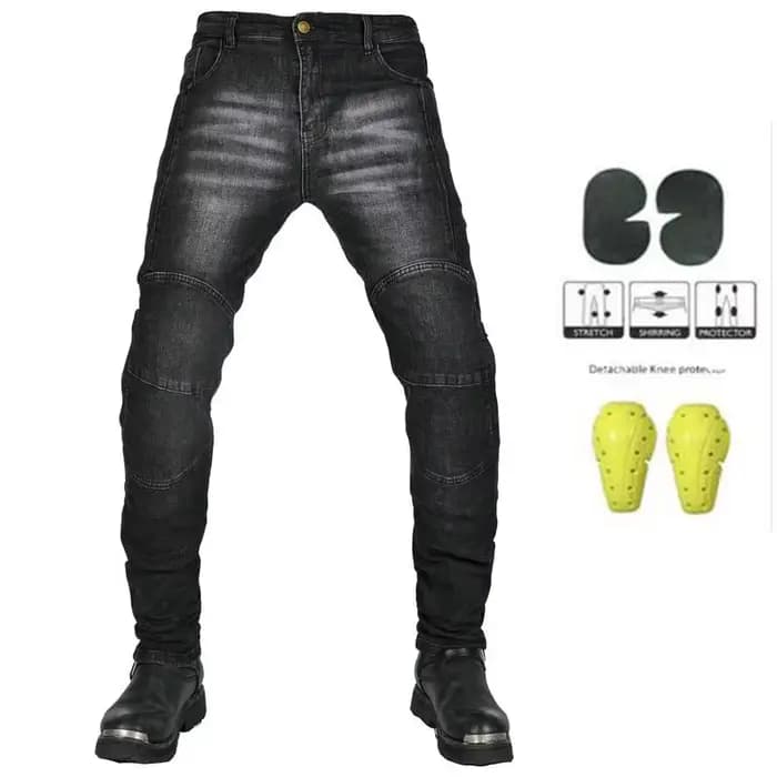 Pantalon en jean pour moto avec équipement de protection intégré, couche protectrice en Kevlar ignif