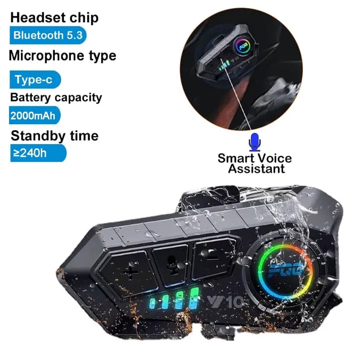 Casque de moto sans fil Bluetooth 5.3, kit de téléphone d'appel mains libres, écouteur étanche, lect