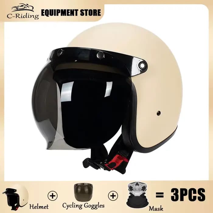 Casque Open Face 3/4 Jet avec visière à bulles, vert pêche, personnalisé, rétro, équitation, casse-t