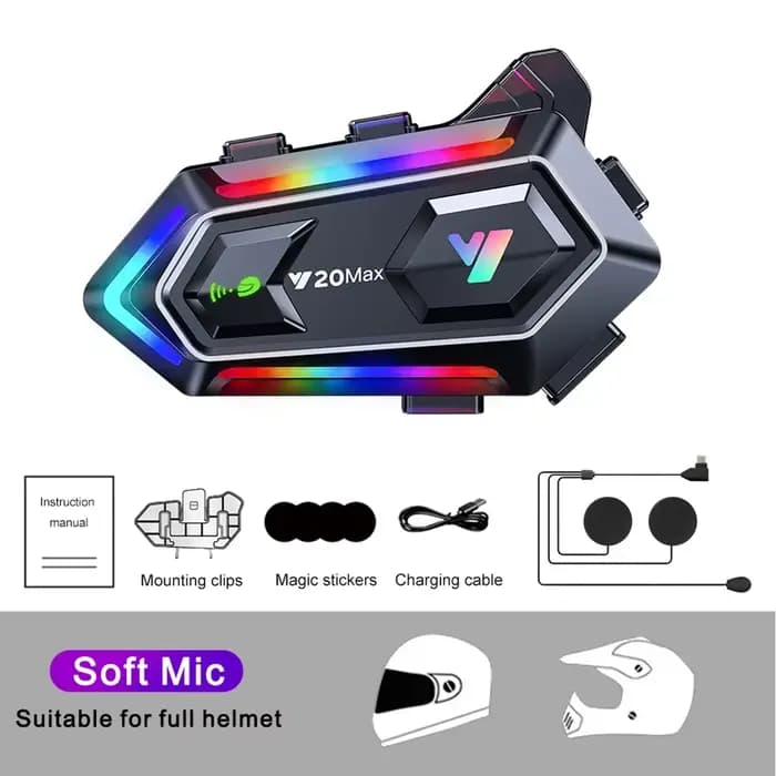 Y20 MAX-Interphone pour casque de moto V5.3, kit d'appel mains libres, 1000mAh, interphone pour 2 mo