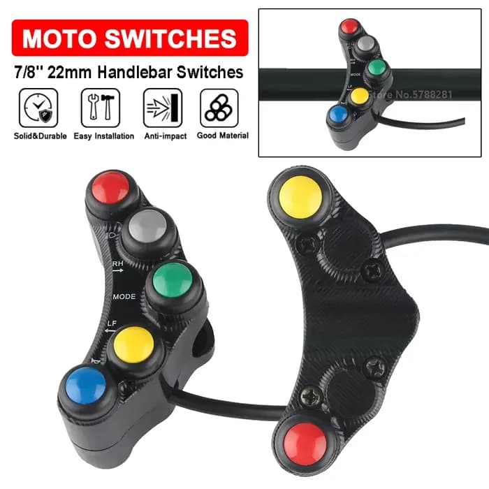 Commutateurs ON OFF pour moto, 7/8 ", 22mm, guidon, lumière de sauna, clignotant, antibrouillards, k