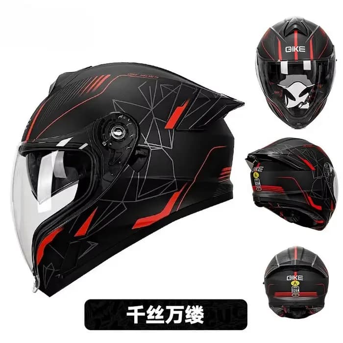 Casque de moto intégral QiKe – Design unisexe avec double lentille et becquet aérodynamique