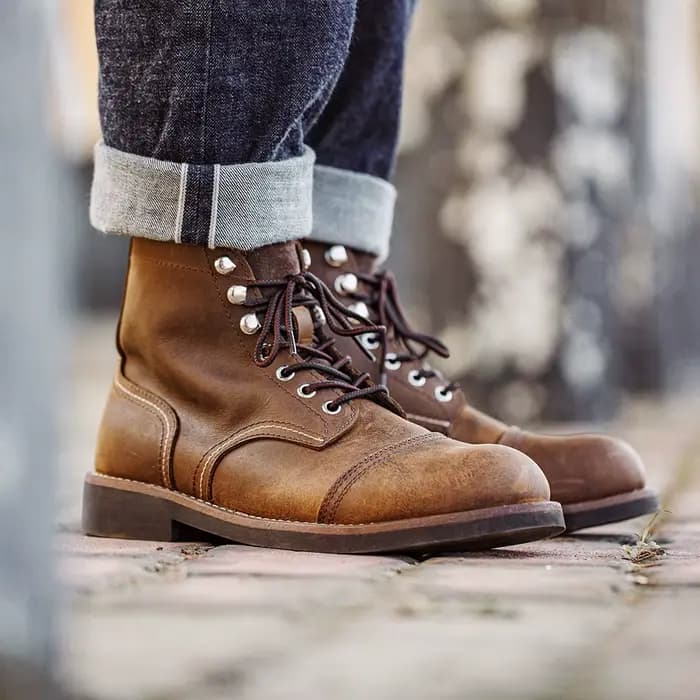 Bottes de moto en cuir pleine fleur Maden 8111, bottes rétro en cuir véritable, bottes de parachutis