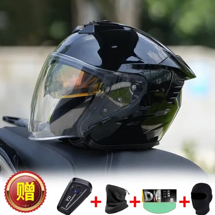 FEISU moto RO-9 double lentille demi-casque grande circonférence de la tête 3/4 casque coupe-vent vé