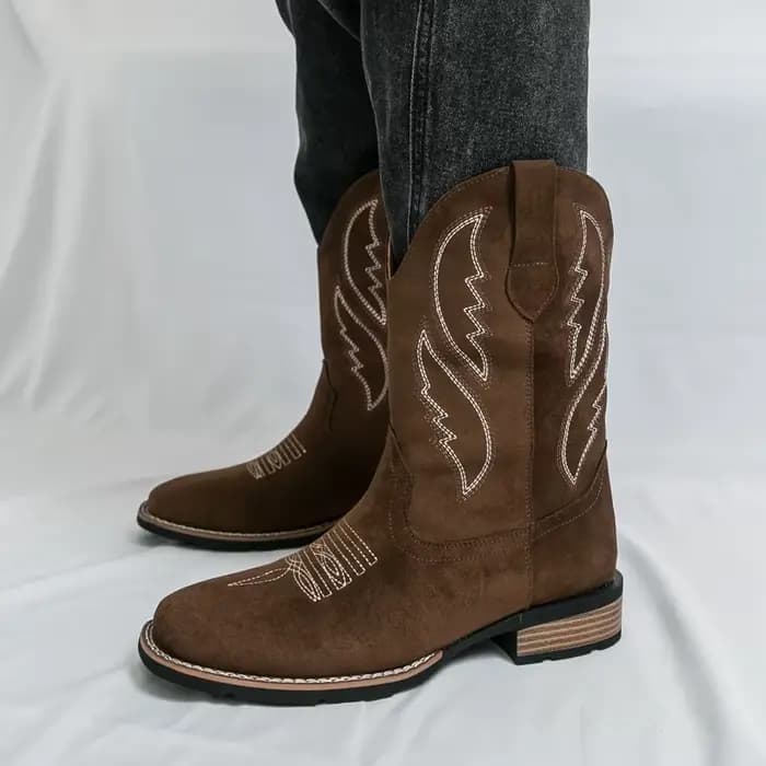 Nouvelles bottes de cowboy occidentales pour hommes bottes de moto vintage mi-mollet bottes pour hom