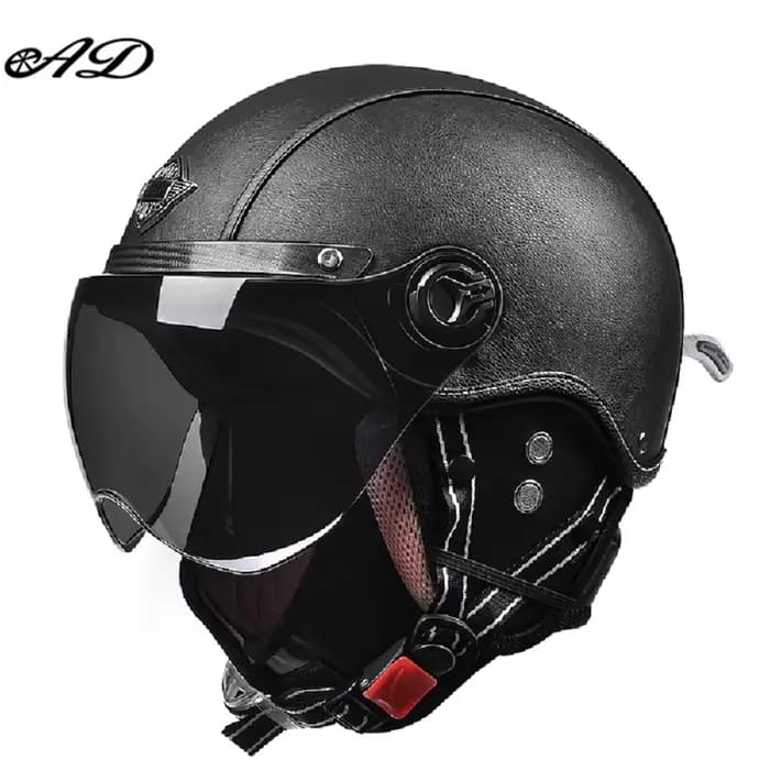 D'expériences de moto rétro AD avec visière Harley, casque en cuir pour homme, vélo électrique Hurbi