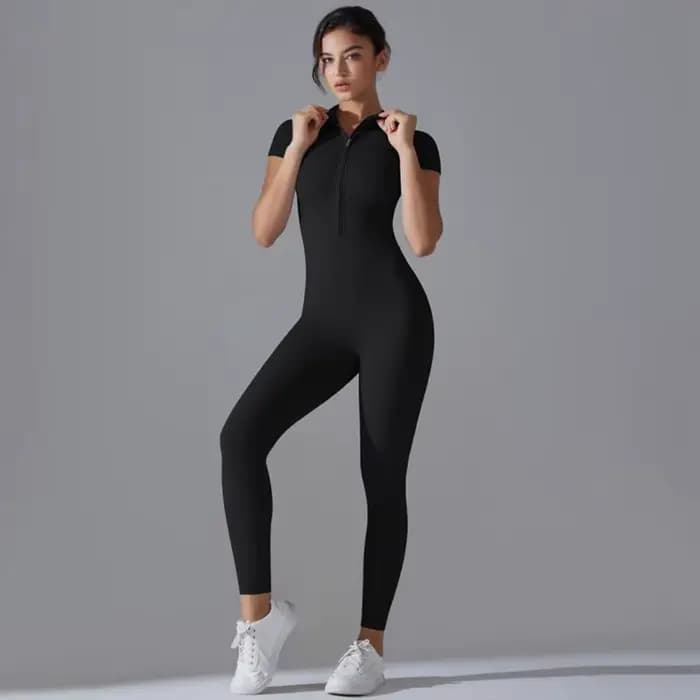 Combinaisons de Yoga à manches courtes pour femmes, coupe cintrée, extensible, une pièce, barboteuse