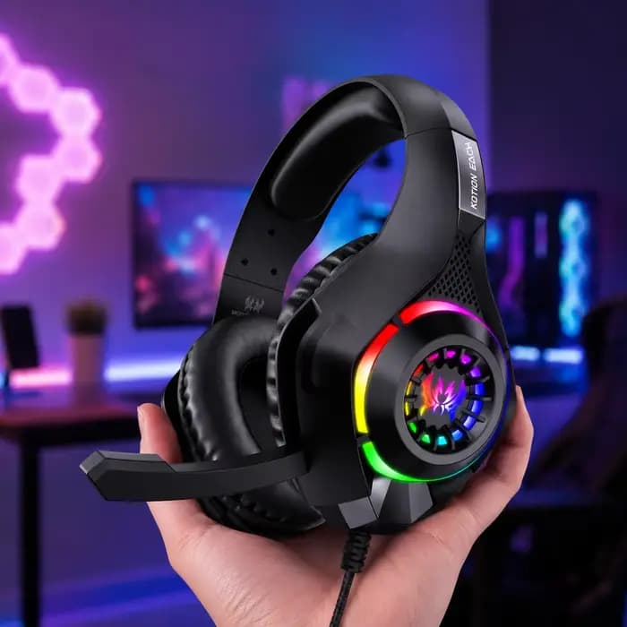 Casque de jeu GS410, casque filaire supra-auriculaire 3,5 mm RGB avec micro, basses stéréo, réductio