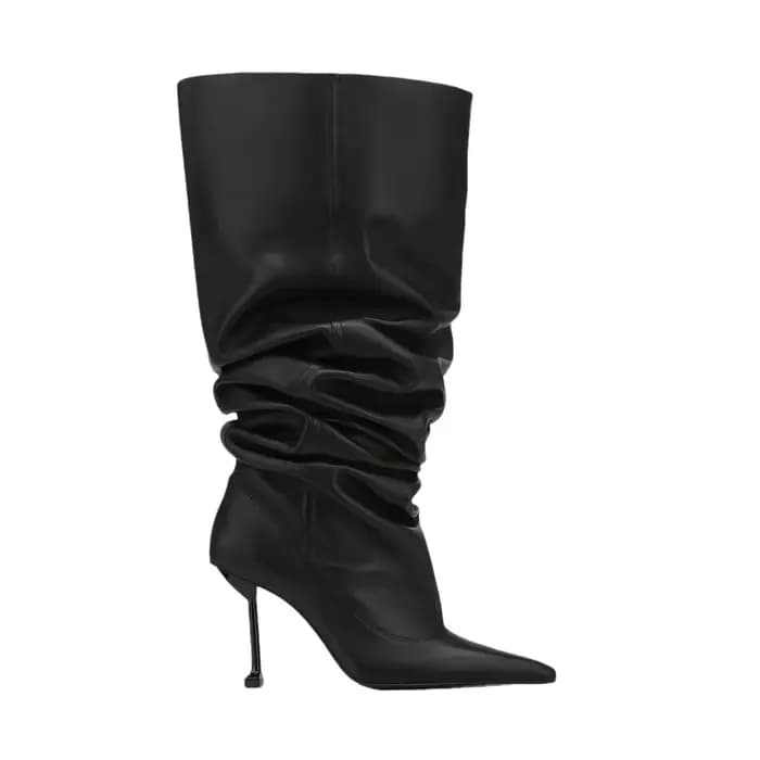 Bottes plissées à talons hauts et grands murs pour femmes, bottes mi-longues à la mode, manches poin