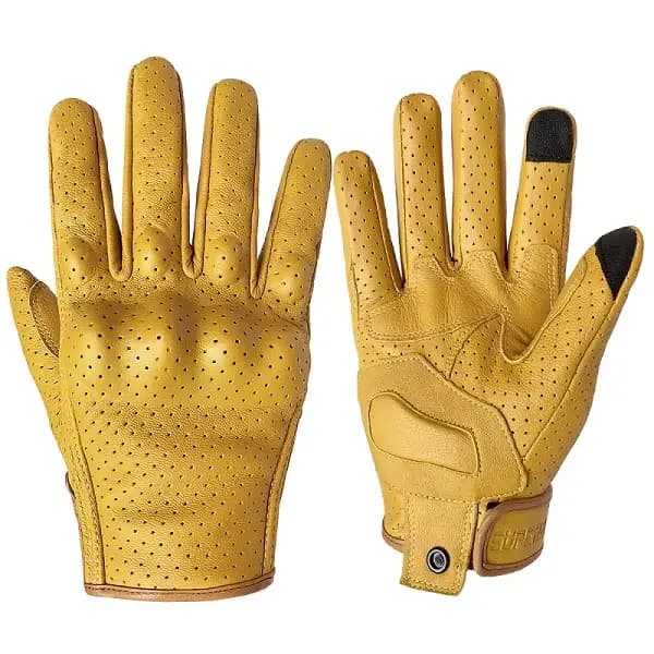 Gants de moto jaunes en cuir de chèvre pour homme, doigt complet, moto, motocross