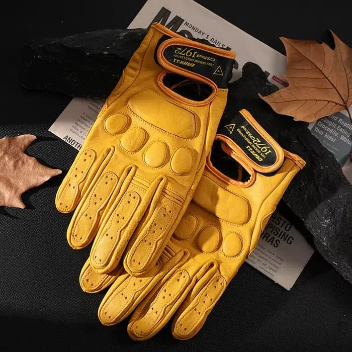 Gants de moto rétro en cuir respirant, gants de course pour hommes, gants d'hiver et d'été pour Moto