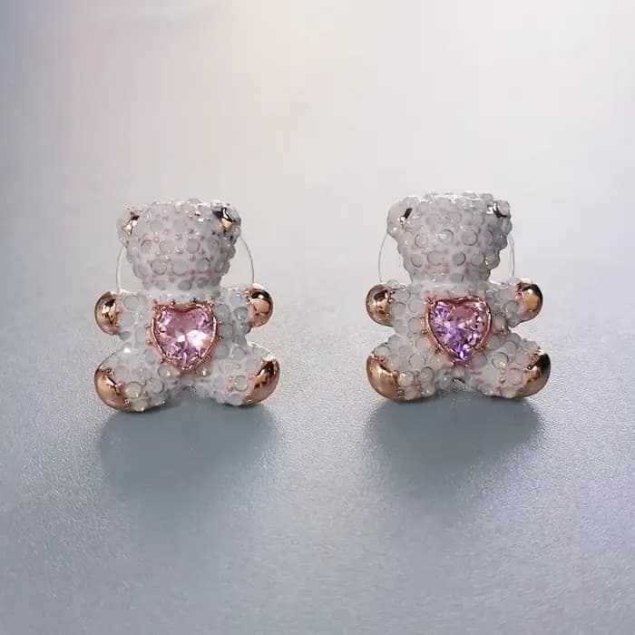 Nouvel Ensemble de Bijoux Tendance 2026 pour Femme, Breloques Ours Bleu Cristal Scintillant, Accesso