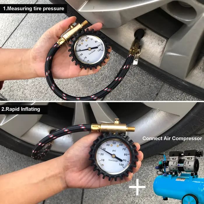 Manomètre de pression pour pneus, 100psi, avec mandrin à Clip, ATsafepro, précision de cadran de 2 p