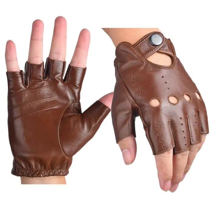 Gants de conduite en cuir demi-doigt sans doigts pour hommes, gants d'extérieur en peau de mouton vé