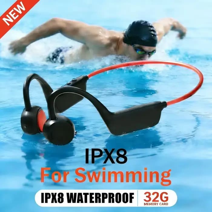Écouteurs à Conduction Osseuse Étanche IPX8 MP3 32 Go Bluetooth 5.4 avec Micro pour la Natation et la Course à Pied Nouveauté 2026