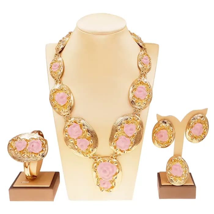 Ensemble de bijoux non tarjuvenchoker pour femmes, collier, boucles d'oreilles, bracelet, bague, cerceaux, accessoires