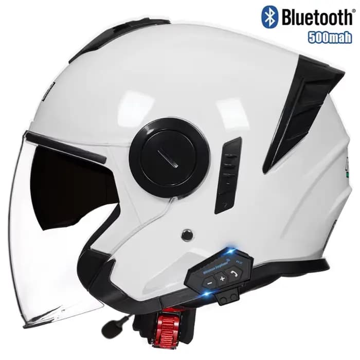 Casque de moto 3/4 avec double visière et casque Bluetooth intégré