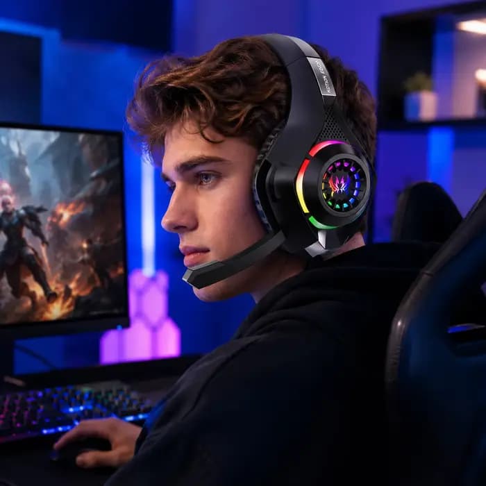 Casque de jeu GS410, casque filaire supra-auriculaire 3,5 mm RGB avec micro, basses stéréo, réduction du bruit pour PC, PS4, PS5, Xbox, ordinateur portable, jeux