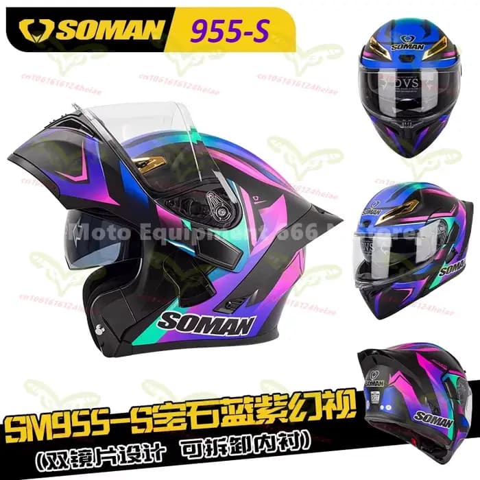 Casque de moto SOMAN Flip Up intégral à double visière homologué DOT avec Bluetooth casco