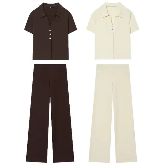 Ensemble tailleur décontracté pour femme, pantalon droit, ensemble pantalon texturé marron d'été, ensembles 2 pièces, tenues pour femme, nouveaux ensembles assortis