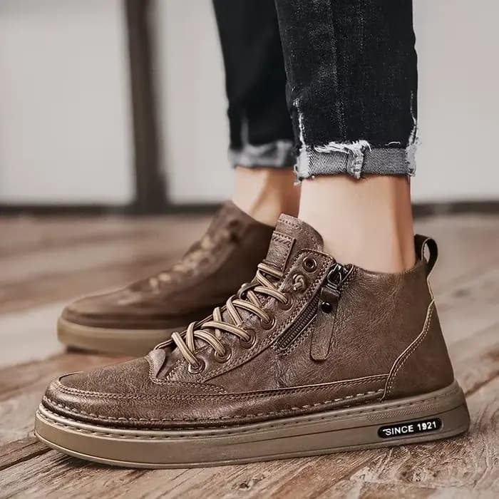 Bottes en cuir avec fermeture éclair pour homme