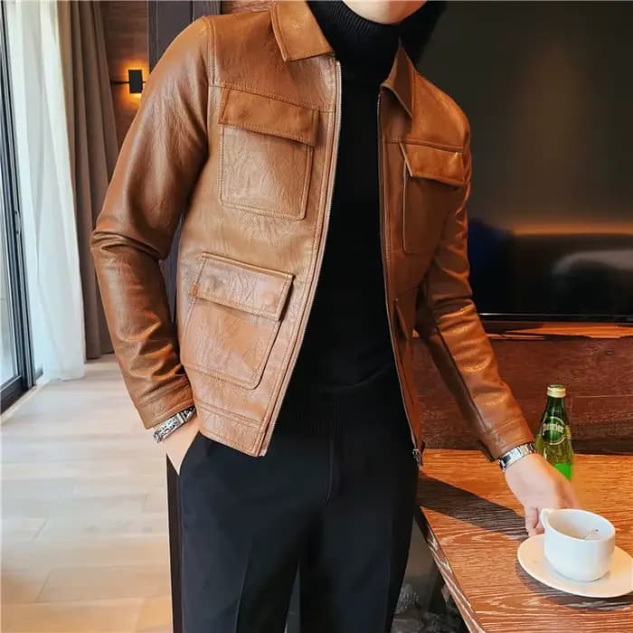 Nouvelle veste de pilote de moto en cuir marque de mode hommes concepteur Punk vent simple boutonnage nouveau noir doux col lapal vêtements d'extérieur