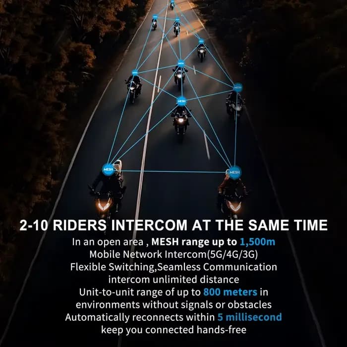 Casque de moto EJEAS X10 Phantom avec interphone Mesh4.0+Bluetooth+5G, étanche IP67, distance de communication entre 2 et 10 motards de 1500 m