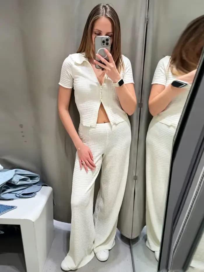 Ensemble tailleur décontracté pour femme, pantalon droit, ensemble pantalon texturé marron d'été, ensembles 2 pièces, tenues pour femme, nouveaux ensembles assortis