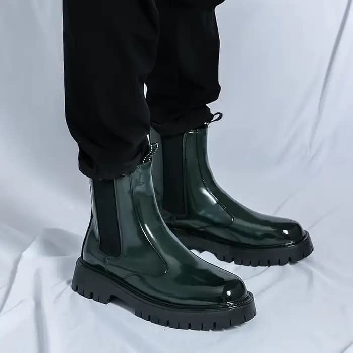 Bottes de Moto Classiques à Plateforme Noire pour Homme