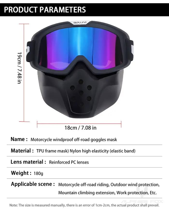Lunettes de Motocross anti-poussière Ski Sports de plein air Moto masque modulaire détachable