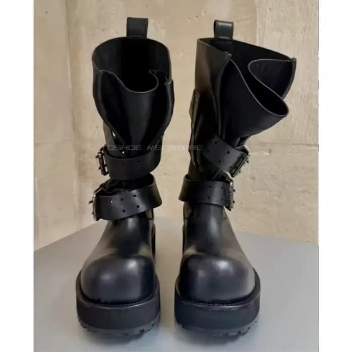 Bottes longues de moto à boucle de ceinture pour hommes et femmes