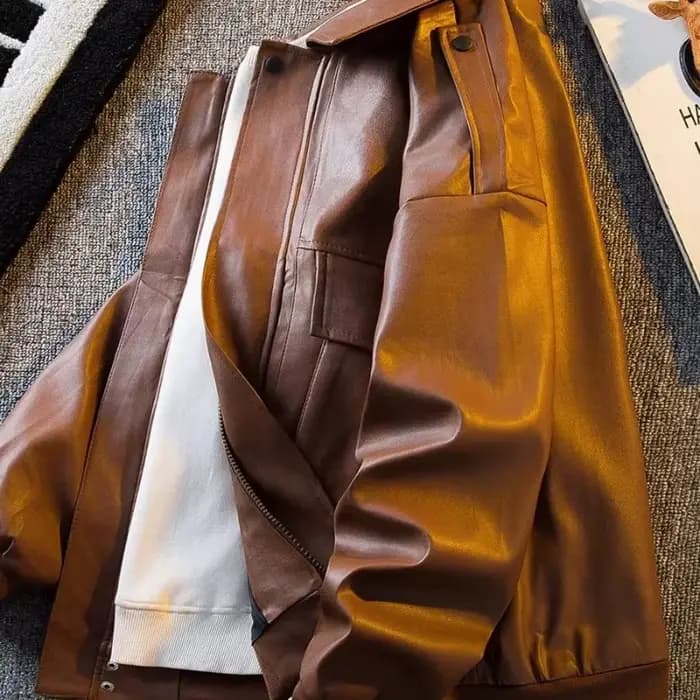 Veste en cuir ample à revers rétro japonais pour hommes et femmes