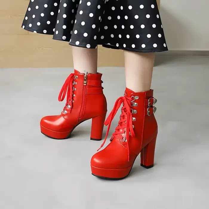 Bottes de rinçage à plateforme pour femmes, bottes de moto courtes, talon haut et épais, rose, blanc, rouge, robe de soirée, fermeture à glissière, hiver