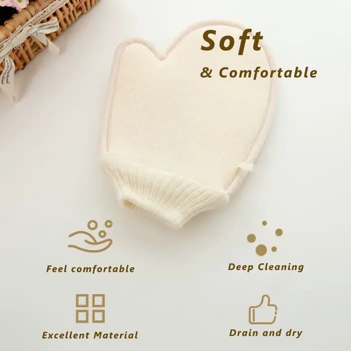 Gant de douche 2 en 1, gommage corporel, épurateur exfoliant doux en coton et lin naturel 1 pièce avec Texture en maille pour Spa à domicile