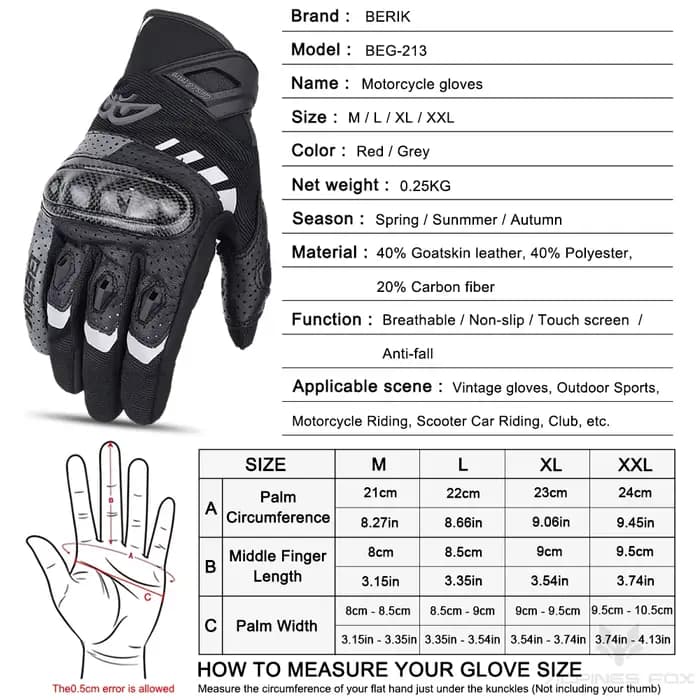 BERIK nouveau Moto doigt complet gants en cuir anti-dérapant été