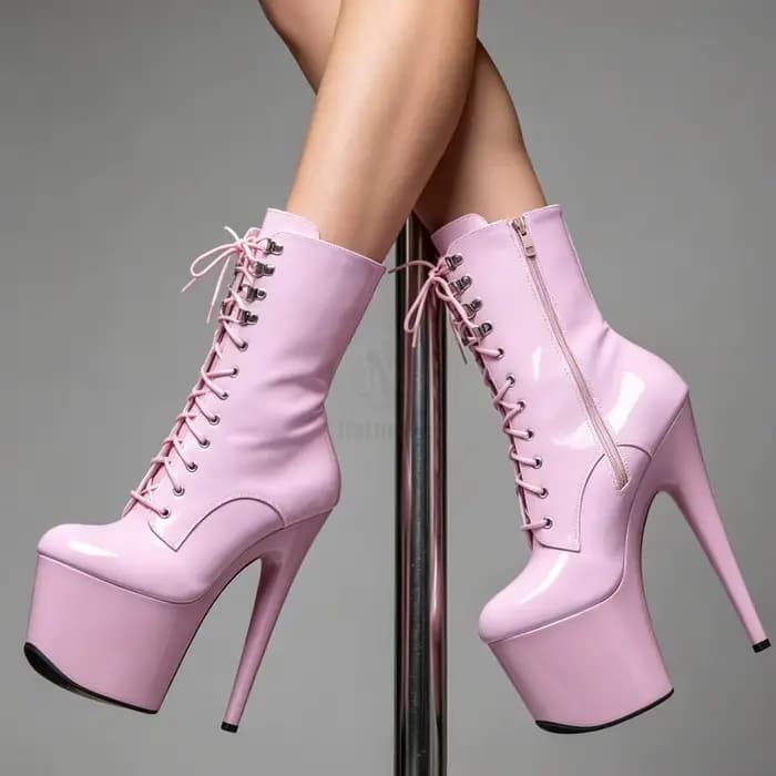Bottines à plateforme à lacets et talons aiguilles de 7 pouces pour femmes adultes, bottes de pole dance