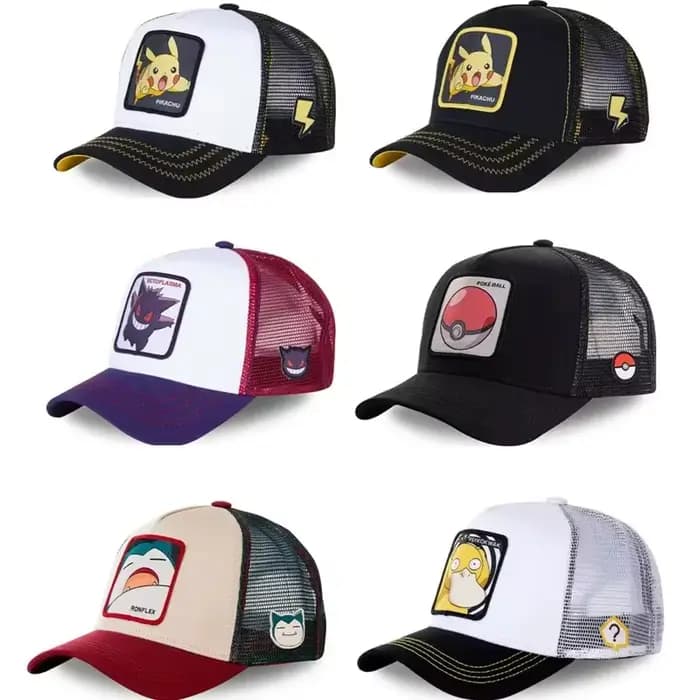 Casquette de Baseball brodée Pokemon de haute qualité, Pikachu Gengar ronflex Psycanard, chapeau en maille respirant réglable, cadeaux de Cosplay