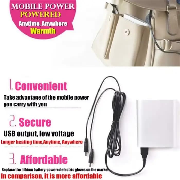 Gants chauffants USB, contrôle Rechargeable